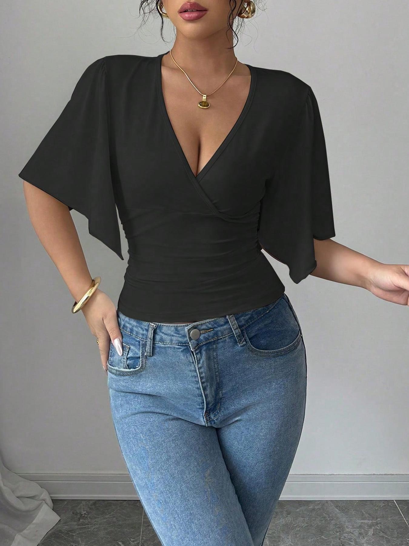 Women's Plain Tee, Elegant T-shirt Top for Daily Holiday Vacation Wear, Ladies Clothes for Summer