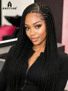 Cornrows Braided Wig for Women, Small Square Knotless Box Braids, Synthetic Long 36 Inches, with Baby Hair, All Seasons, Synthetic Wigs for Black Women