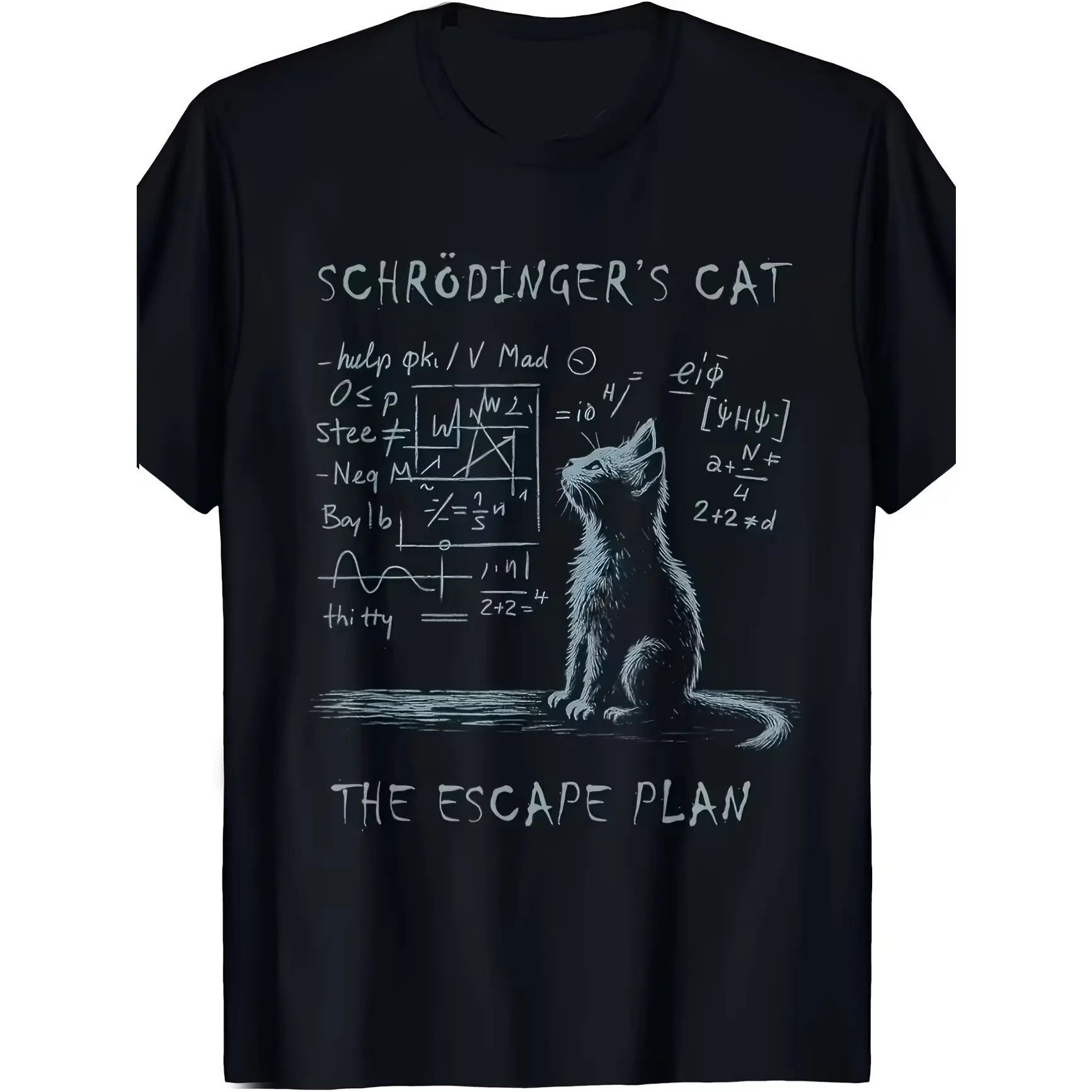 Oversized Comfort Cotton Graphic Tee, Schrödinger's Cat The Escape Plan Science Fashion Outfit, SummerVibes,Physics Quantum Theory Casual Shirt, Ideal Valentine Holiday Present For Him Her Science Nerd Physics Lovers