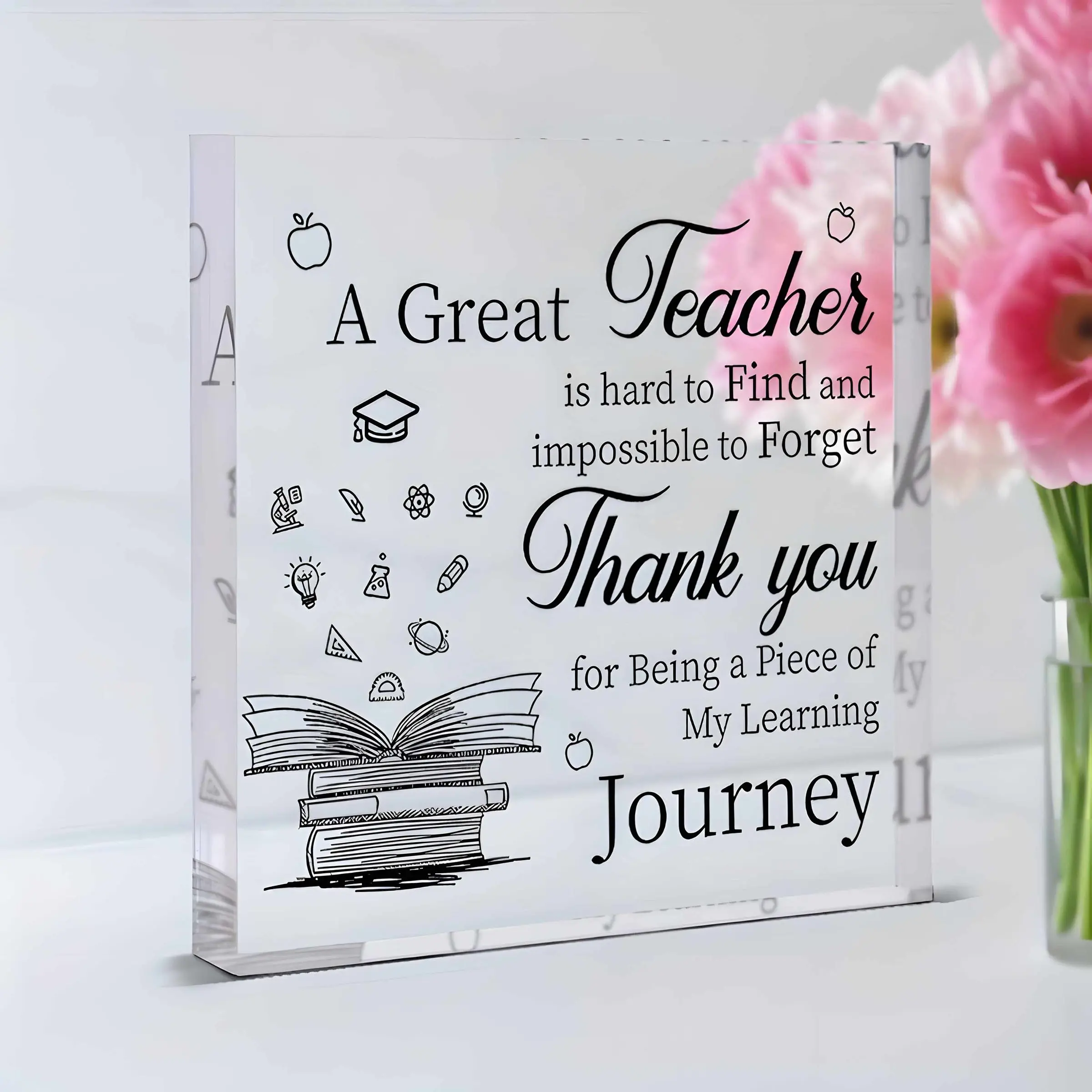 Acrylic Teacher Appreciation Plaque, Graduation Thank You Gift, Desktop Decoration, Retirement Gift, Birthday Gift, 2D Flat Design