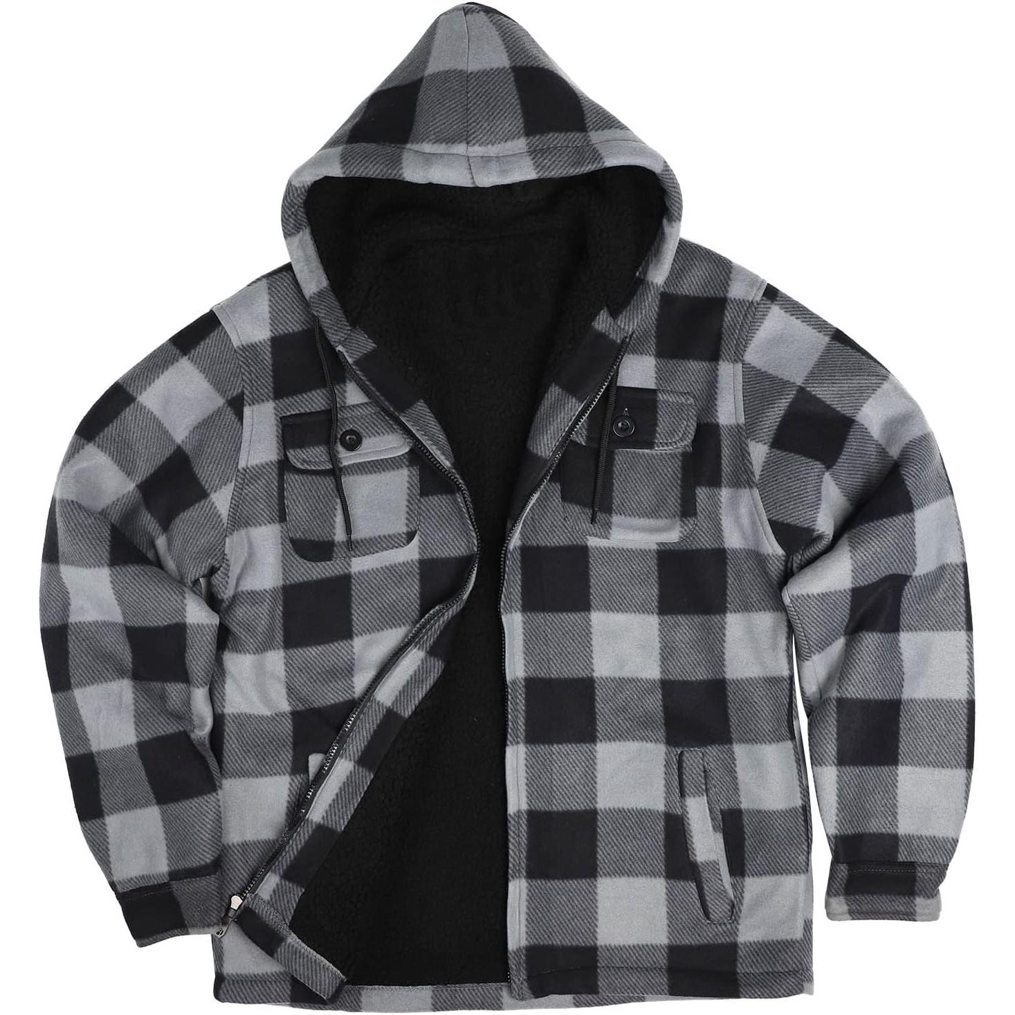 2025 ChristmasPlus Size Heavy Thick Flannel Plaid Jacket Sherpa Fleece Lined Hoodies For Men Zip Up Winter Warm Coat Buffalo Zipper Sweatshirt..1123
