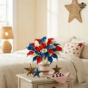 A Set of 20 Artificial Calla Lily Bouquets in Red, White, And Blue for July 4Th, Perfect for Independence Day, Memorial Day, Home Dining Table Centerpieces, Parties, Bedrooms, Windowsills, Porches, Floral Arrangements, And Home Decor
