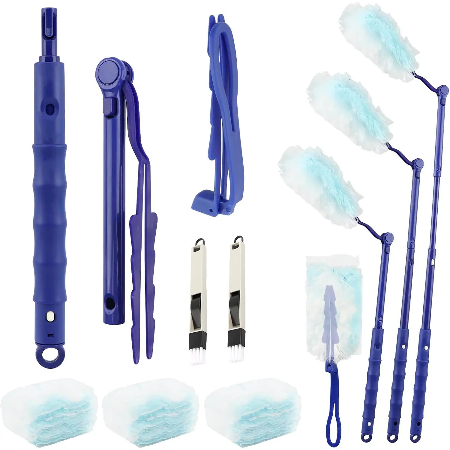 30 Count Heavy Duty Duster Refills with 2 count Handles and Crevice Brushes Starter Kit, Microfibers Multisurface Dusters for Cleaning , Celling Fan, Blinds, Vent & Shelves(Blue)