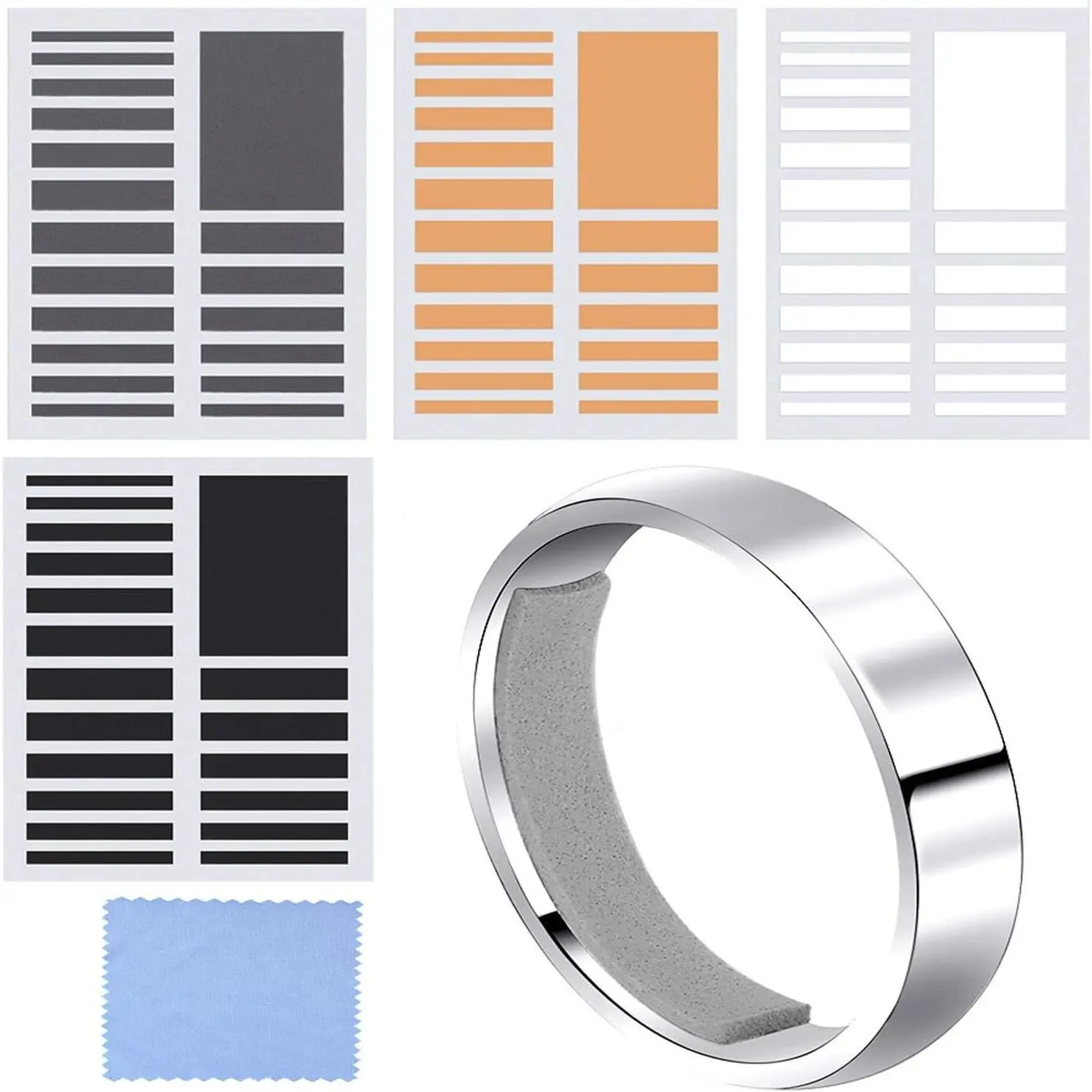 Ring Size Adjuster for Loose Rings Men & Women, 152 Pcs, 4 Colors, Invisible Fit, 8 Sheets, 2 Thickness Options, Ring Spacer for Wide Rings with Polishing ClothGift