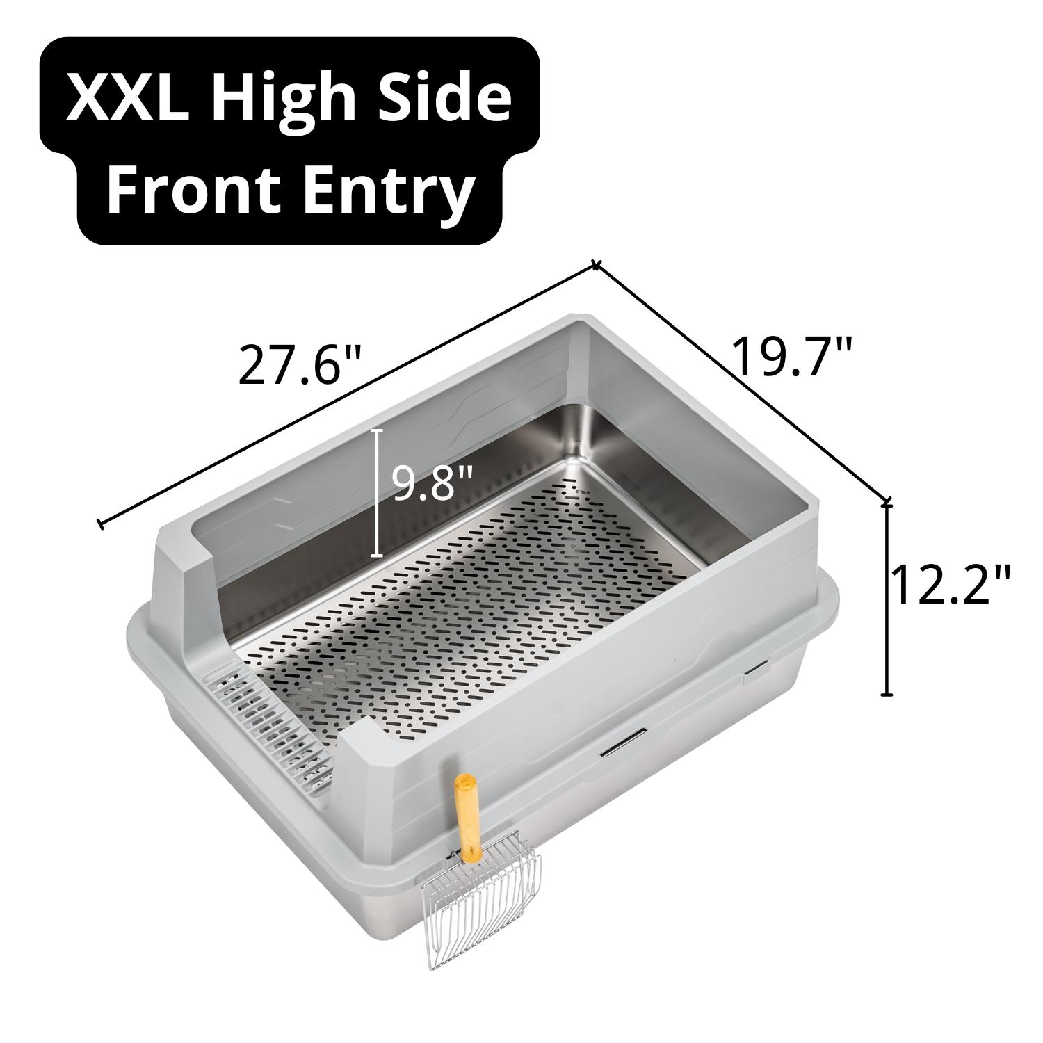 XL Stainless Steel Sifting Cat Litter Box for Pine Pellets, XXL Stainless Steel Pine Litter Box, Bunny Litter Box, High Sides