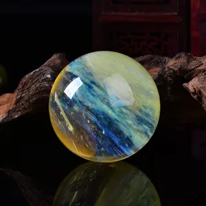 1 polished crystal quartz ball with bright yellow tones, exquisite yellow melted ball, high-quality stone decoration for homes and offices - a unique holiday gift for Easter, Valentine's Day, Christmas, Thanksgiving, Halloween, and Hanukkah.