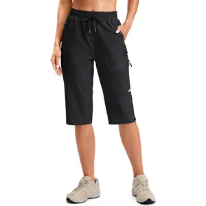 Women's 15" Hiking Shorts Long Bermuda Cargo Capris Knee Length Lightweight Shorts Quick Dry Elastic Waist for Casual(Gift)