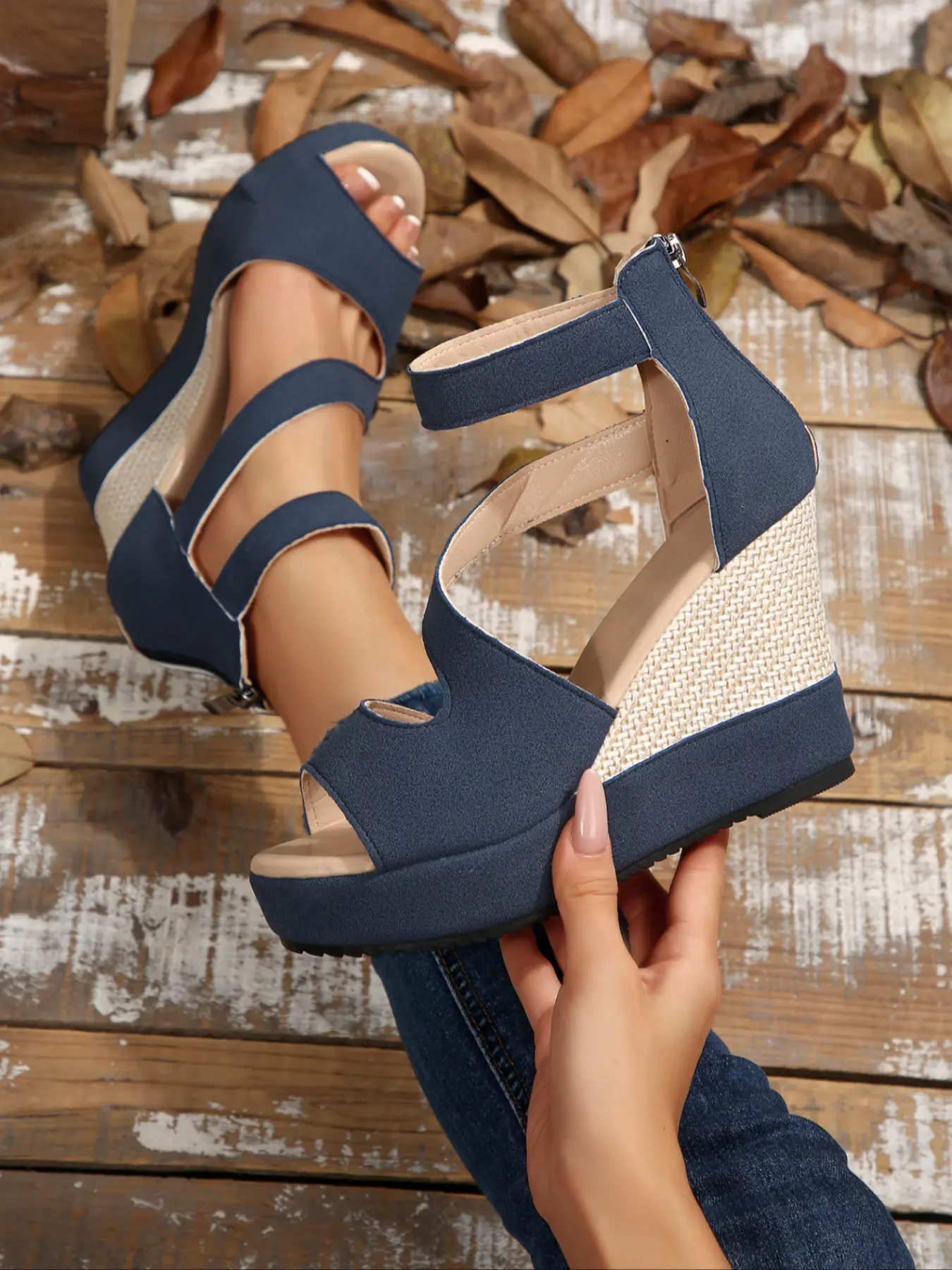 Women's Cutout Suede Back Zipper Ankle Strap Espadrille Wedge Sandals, Open Toe Platform Slip On Mules, Summer Soft Cushioned Insole Footwear, Lightweight Beach Travel Slides, Casual Holiday Dress Shoes, Wedge Heel Sandals