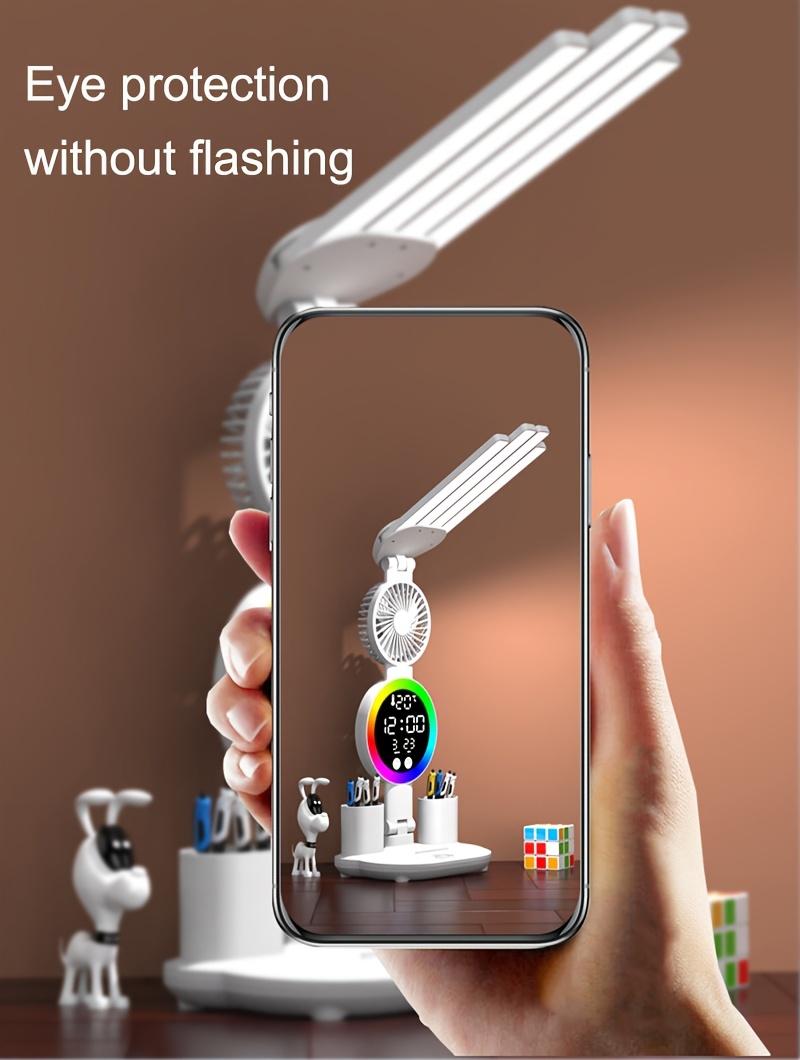 4 Head Eye Protection Desk Lamp for Office Home Room Type-C Powered Multifunctional Reading Lamp with Fan Dimmable Bedroom Nightstand Studying Lights USB Rechargeable