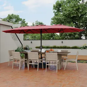 15FT Double-Sided Patio Umbrella with Included Heavy Duty Base, 133 Sq.Ft Oversized 180G UV & Light Rain Resistant Polyester Canopy, Rustproof Powder Coated Steel Frame for Patio Pool Garden Café Commercial Use-red