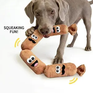 4-Link Squeaky Sausage Dog Toy for Aggressive Chewers, Plush Chew and Multi-Knot Tug Toy for Bored Dogs, Teeth Cleaning and Playtime Fun