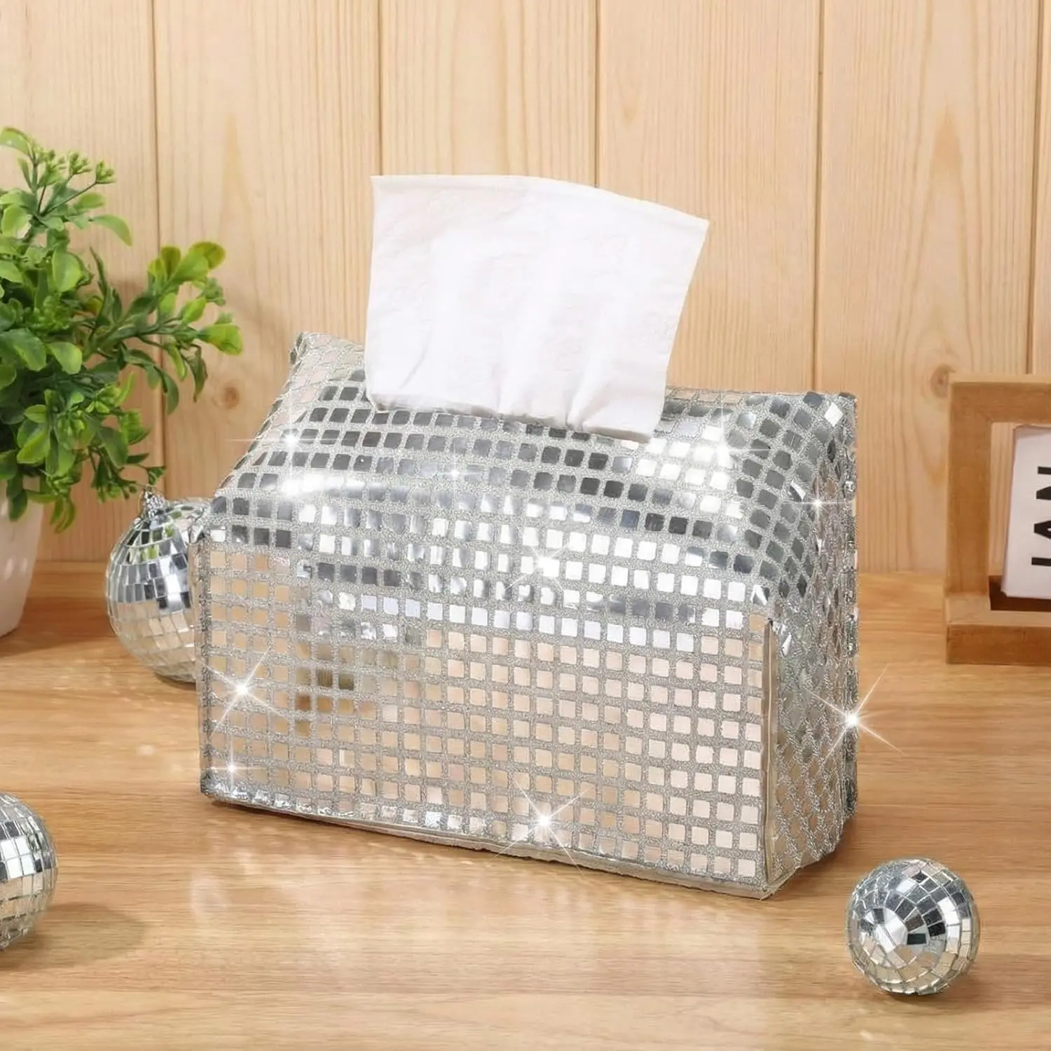 Disco Ball Tissue Box Cover Glitter  Square Rectangular Bling Paper Holder Sparkle Tissue Box for Bathroom  Countertop Tabletop  Office (,Disco Fabric,1)