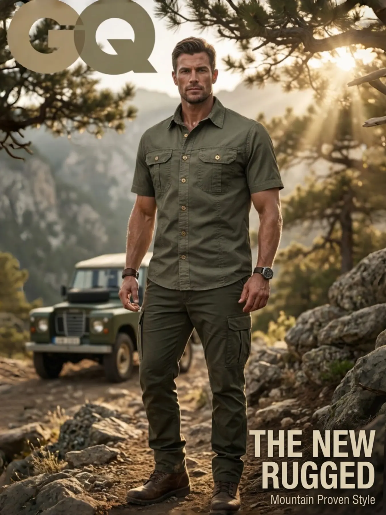 Men's Hard-Style Dual-Pocket Work Shirt, American Retro Collar Cotton Top, Outdoor Hiking, Camping, Commute, Durable and Wrinkle-Resistant