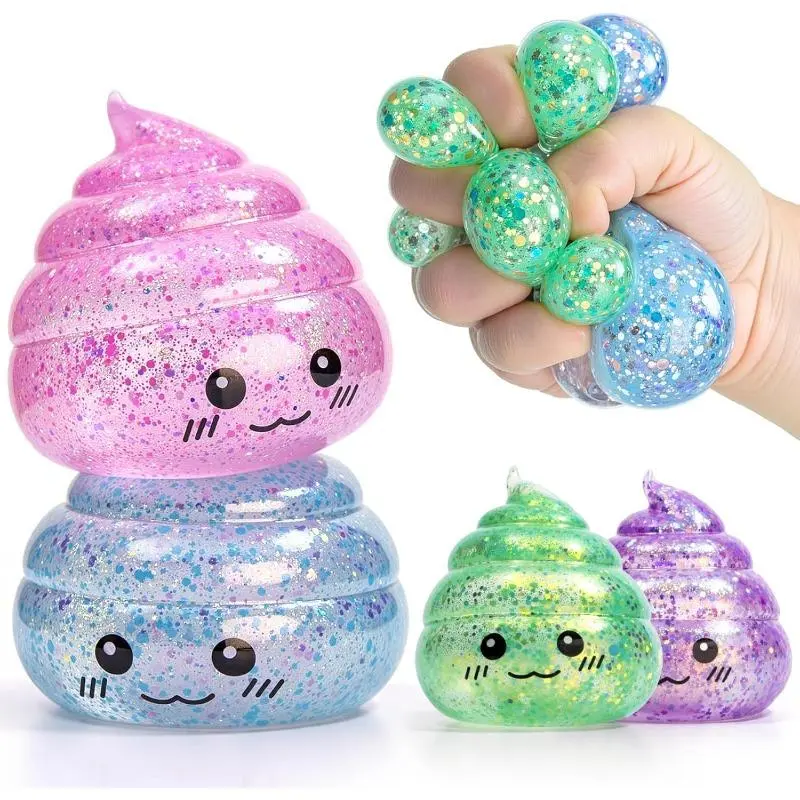 4PCS Unisex Poop Faces Squishies Toys, Gross Sensory Squeeze Ball for Stress & Anxiety Relief, Poop Prank Gag Gift, Party Favor for Kids & Teens