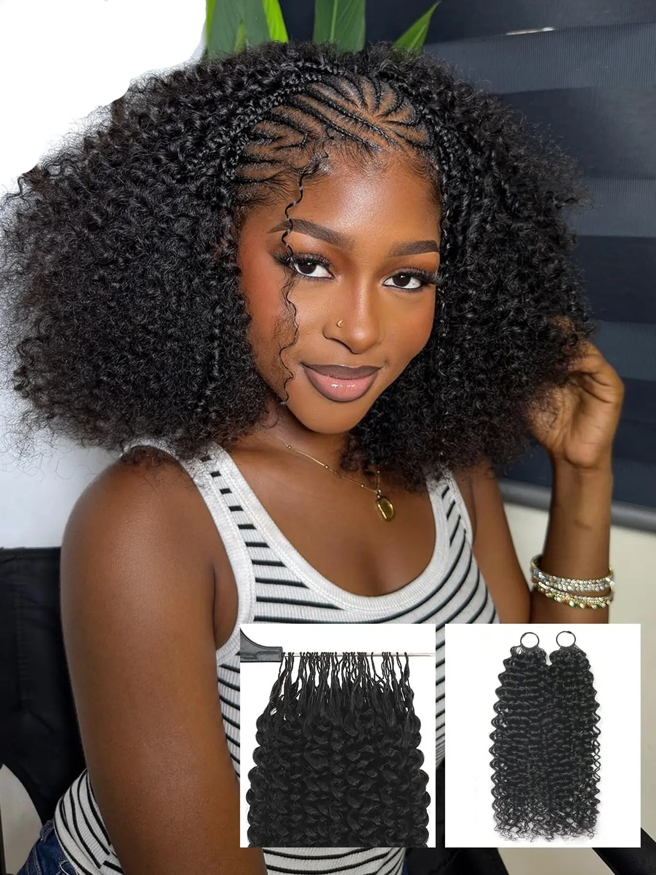 Feather Crochet Hair Extensions 18 Inch Kinky Curly Knotless Pre‑Separated Invisible Crochet Bundles 50g/pcs Lightweight Reusable Hair Extensions Natural Black Human Hair Weave for Women