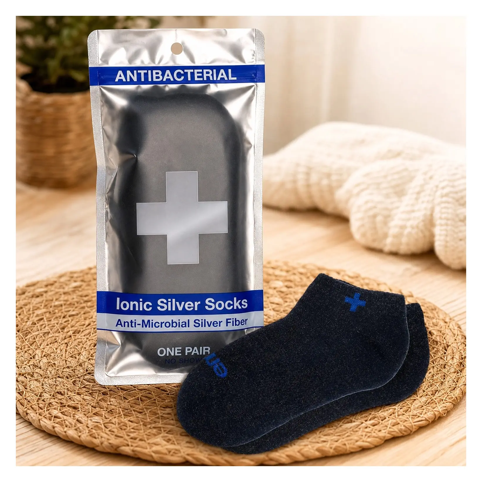 Ionic Silver Socks, Silver Fiber Blend, Moisture-Wicking, Odor Control, Antimicrobial, Navy, One Pair, Everyday ComfortGift