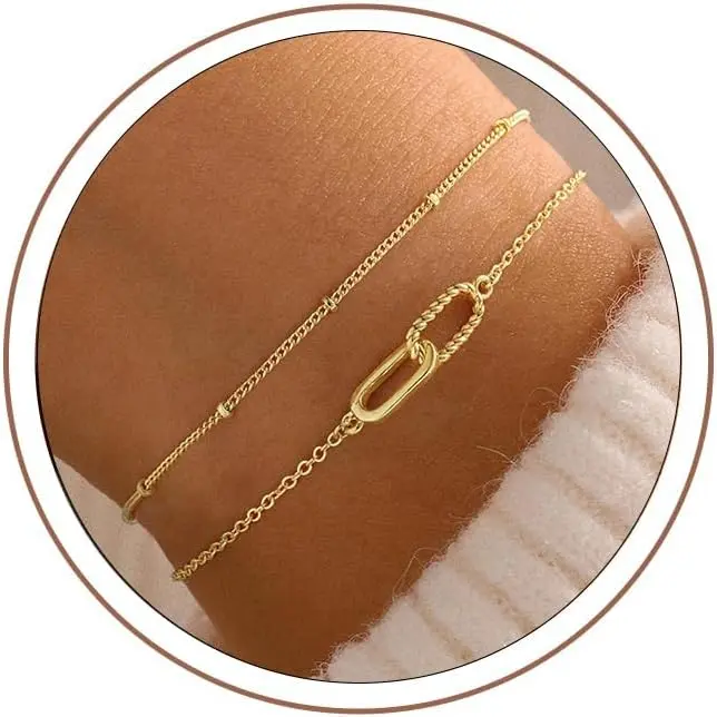 Turandoss Gold Bracelets for Women - 14K Gold Plated Interlocking Circles Cubic Zirconia Circles Bracelets Layered Twisted Circle Bracelet for Women Trendy Jewelry Gifts
