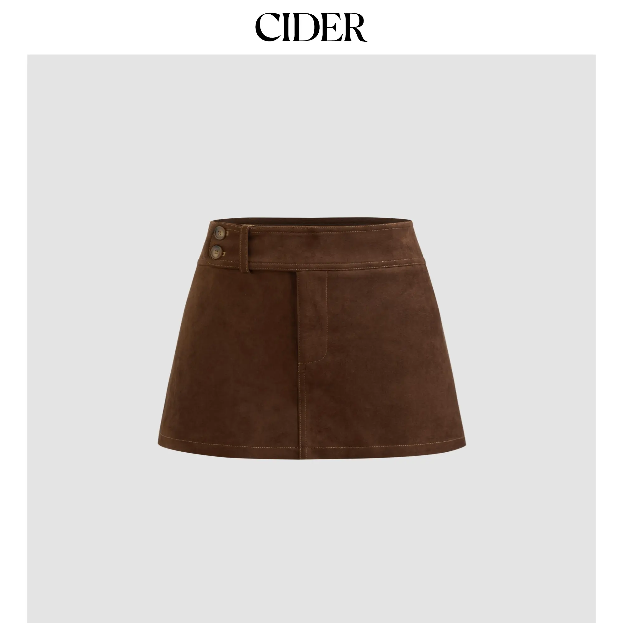 Cider Suede Low Rise Solid Button Mini Skirt