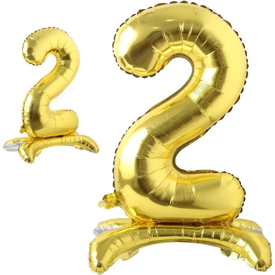 32-in Self-Standing Aluminium Number Balloon with Tape, Gold Digit Decor for Weddings, Celebrations, Event Display Party Supplies (32 inch stand gold 0)