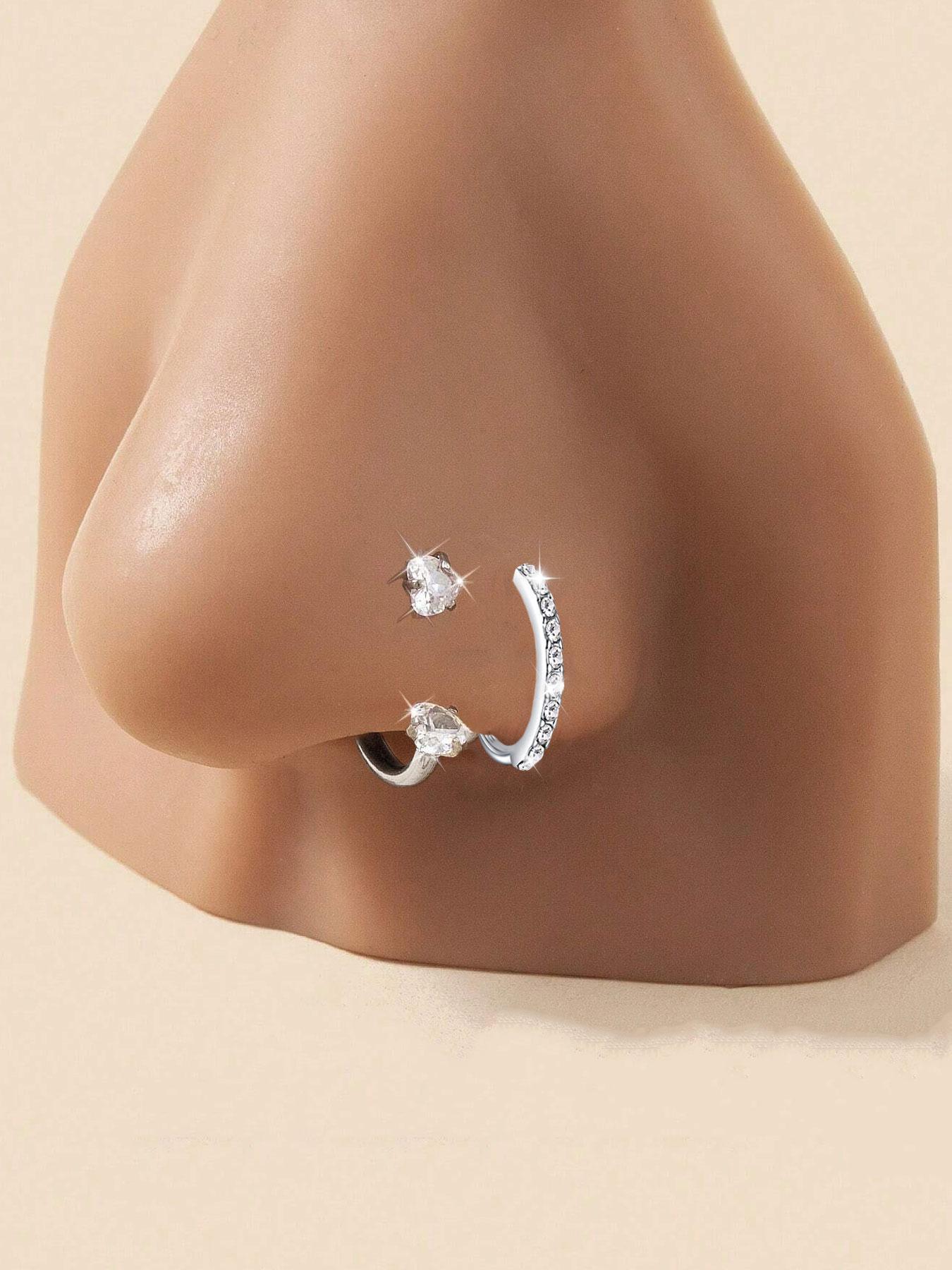 16g Surgical Steel CZ Cube Nose Rings, U-pivot Ear Cartilage Stud Jewelry for Women & Men, Trendy All-match & Exquisite Jewelry for Birthday Gift