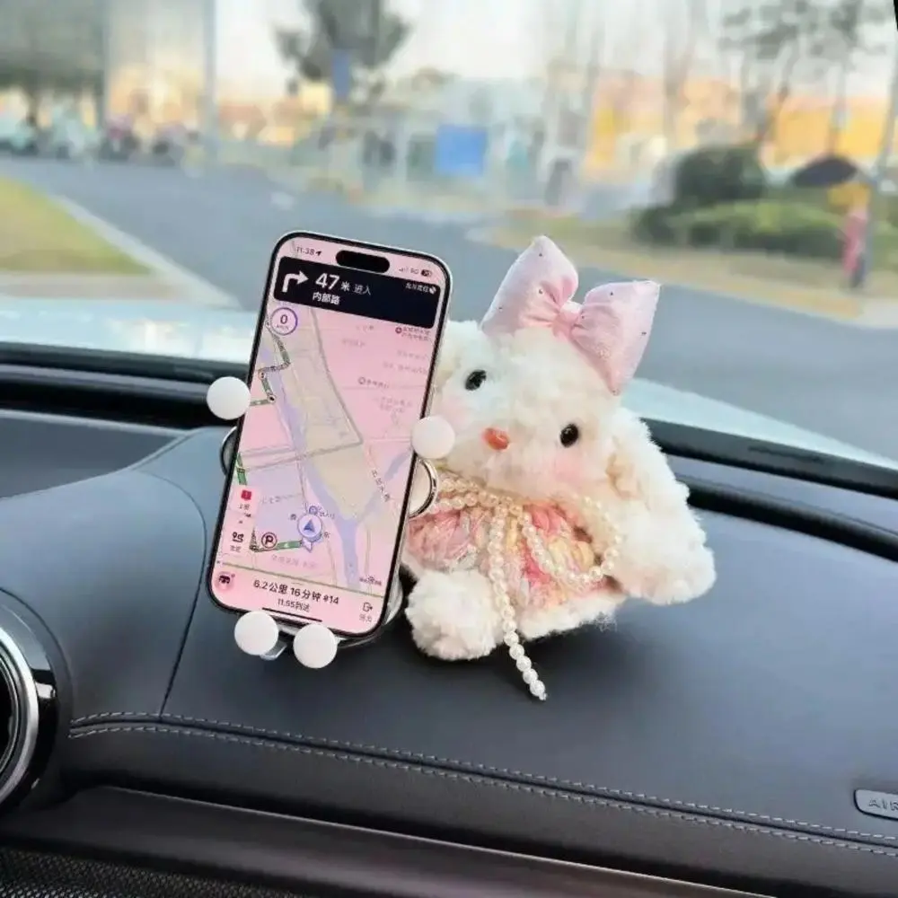 Cute Plush Rabbit Universal Dashboard Car Phone Holder, Girly Bunny Shape Mount Bracket, Stylish Vehicle Interior Decor & Sweet Gift for Valentine’s Day & Halloween, Gifts For Women, Anti-Slipping