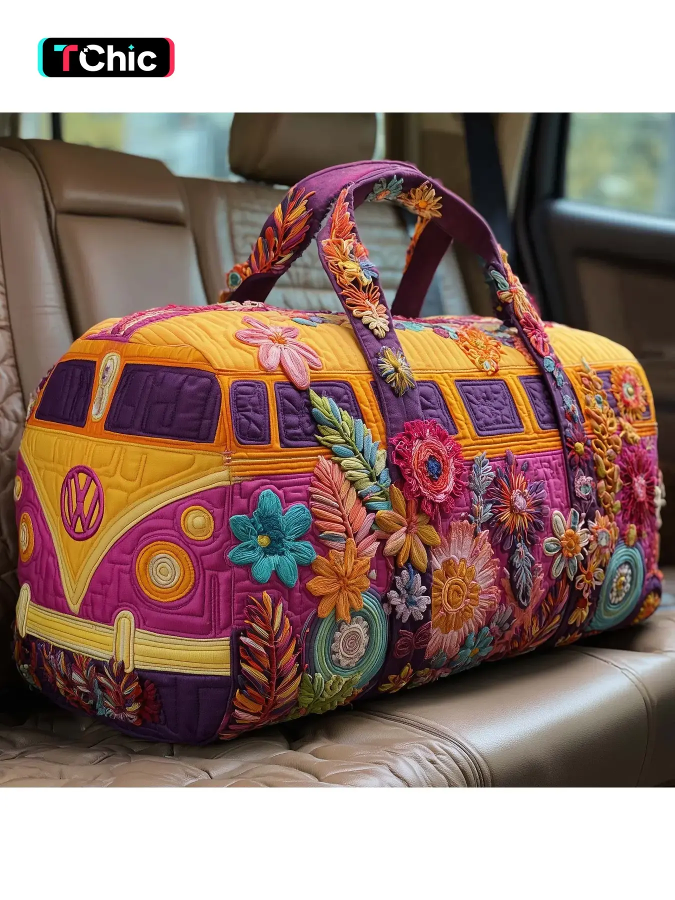 Bohemian Vintage Floral Embroidered Travel Bag Bus-Shaped Large Capacity Carry-On Luggage Hippie-Style Short Trip Storage Bag New Arrival Travel Duffle Bag