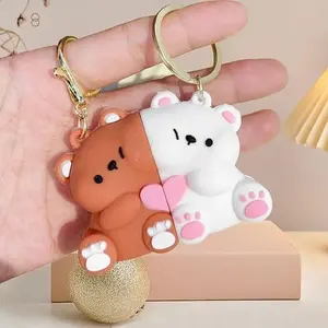 2Pcs Cute Bear Magnetic Couple Keychains, Matching Pair Key Rings for Men & Women, Decor for Bags & Cars, Ideal Gift for Valentine's Day, Birthday, Back to School & Party