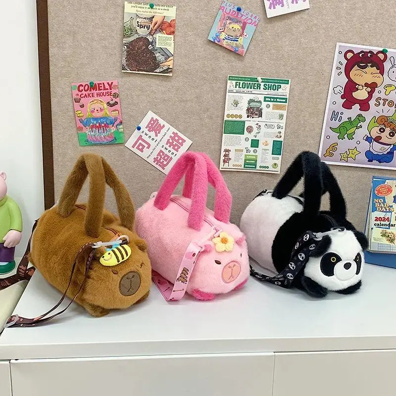 Lovely Panda /pink Piglet Plush Bag for Girl Large Capacity Lady Shoulder Bag Cartoon Cute Doll Messenger Bag Handbags Crossbody