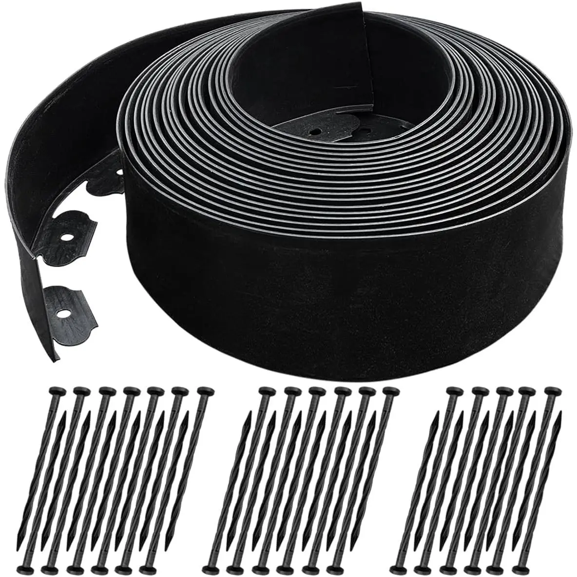 Heavy-Duty Plastic Outdoor Landscape Edging Border - 40 FT No Dig, 4 In Extra Tall, with 36 Spikes