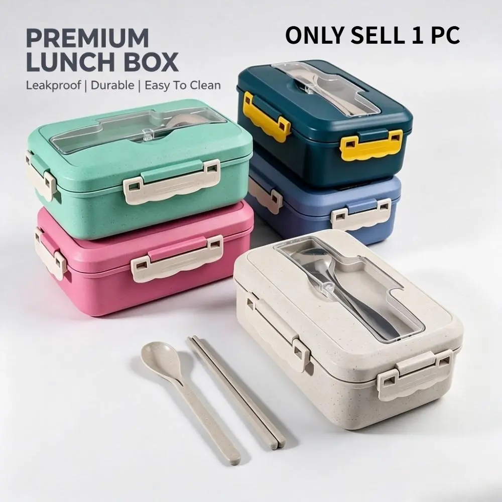 Healthy Eco Wheat Straw Bento You Must Have! Japanese Style 3 Divided Lunch Box Sealed Leakproof With Cutlery For School Students & Daily Office Lunch