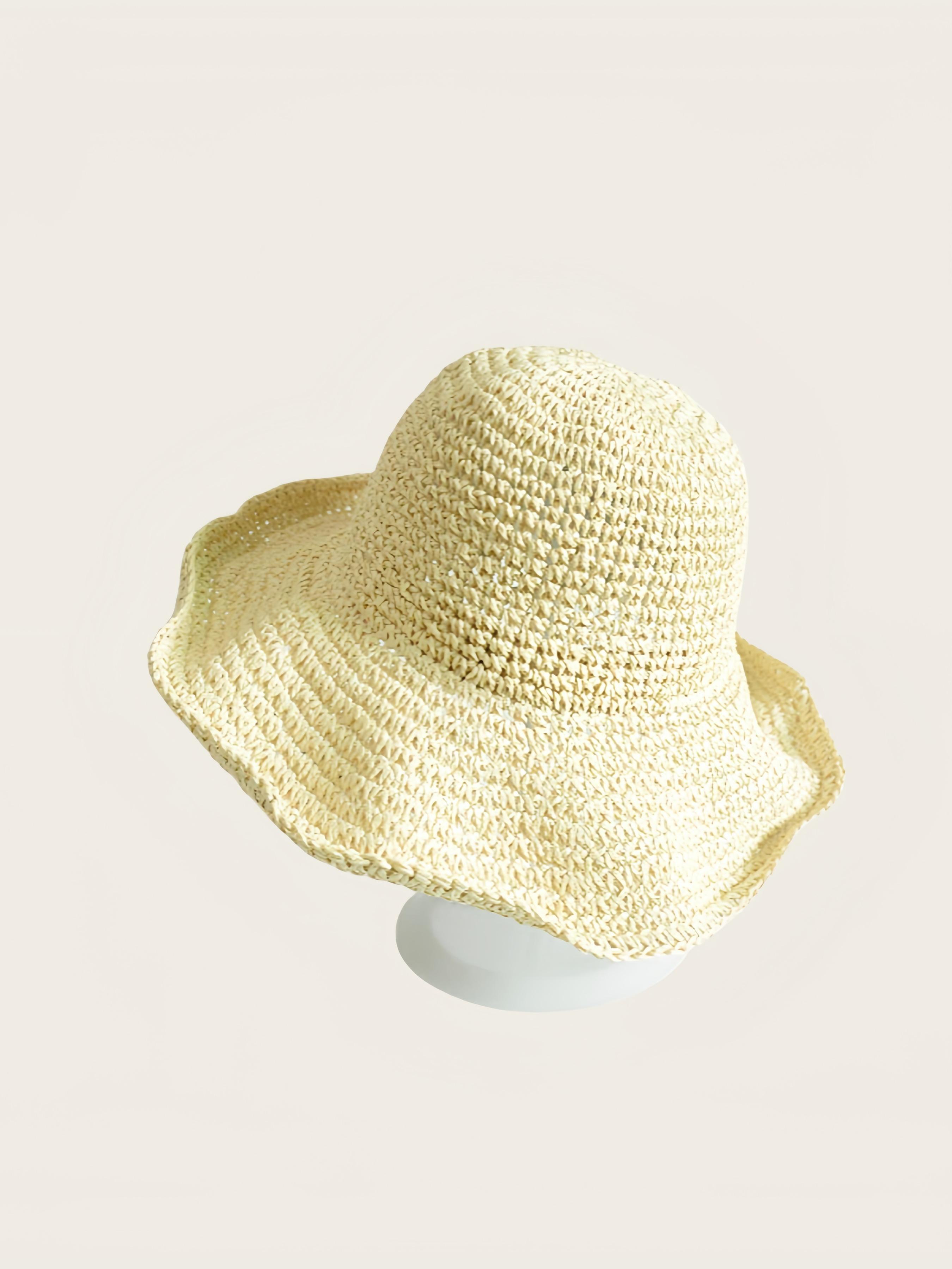 Women's Solid Color Straw Hat, Casual Outdoor Sun Protection Solar Bucket Hat for Women & Girls, Fashion Accessories for Traveling & Beach Vacation