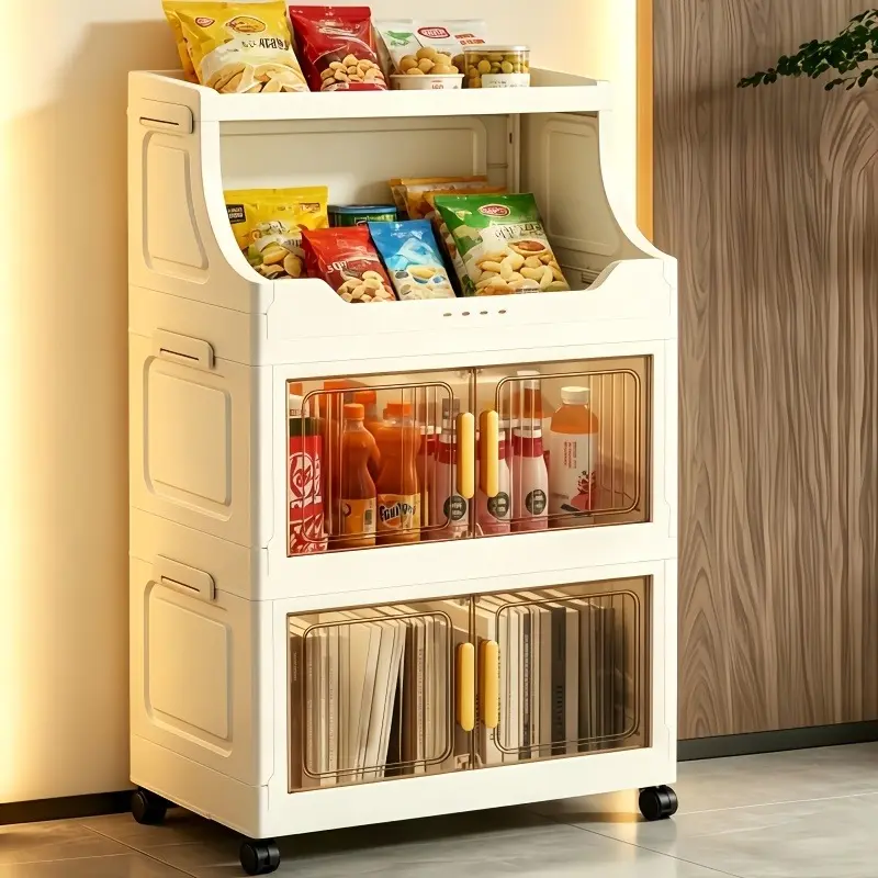 3/4/5/6 layers of multifunctional foldable Plastic Storage Cabinet with magnetic doors, stackable with handle storage and organizing boxes, with wheels for movable locking of storage boxes