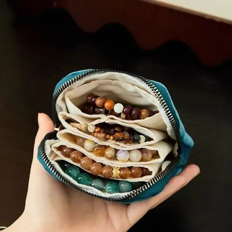 1PCS Portable Velvet Tassel Jewelry Organizer Bag, Mini Zipper Makeup Pouch, Travel Storage Case for Earrings Necklaces Rings Lipstick Cosmetic, Soft Fabric Dual Use Storage Bag, Gift for Women