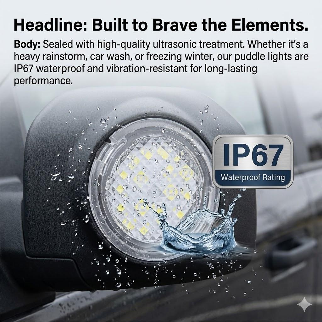 LED Side Mirror Puddle Lights 2-Pack for Ford F-150 Explorer Expedition Edge Flex Taurus 6000K Super Bright White IP67 Waterproof Plug and Play