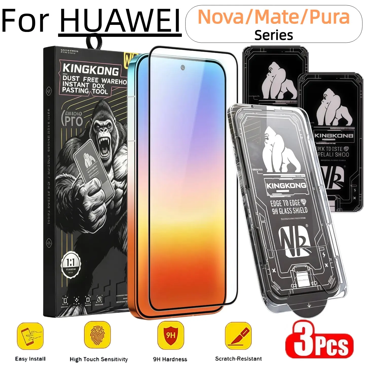 3-Pack Nk Gorilla Screen Protector for Huawei Mate80/80pro/y70/y90, 9h Hardness, Bubble-Free, Easy Installation, Ar Coating
