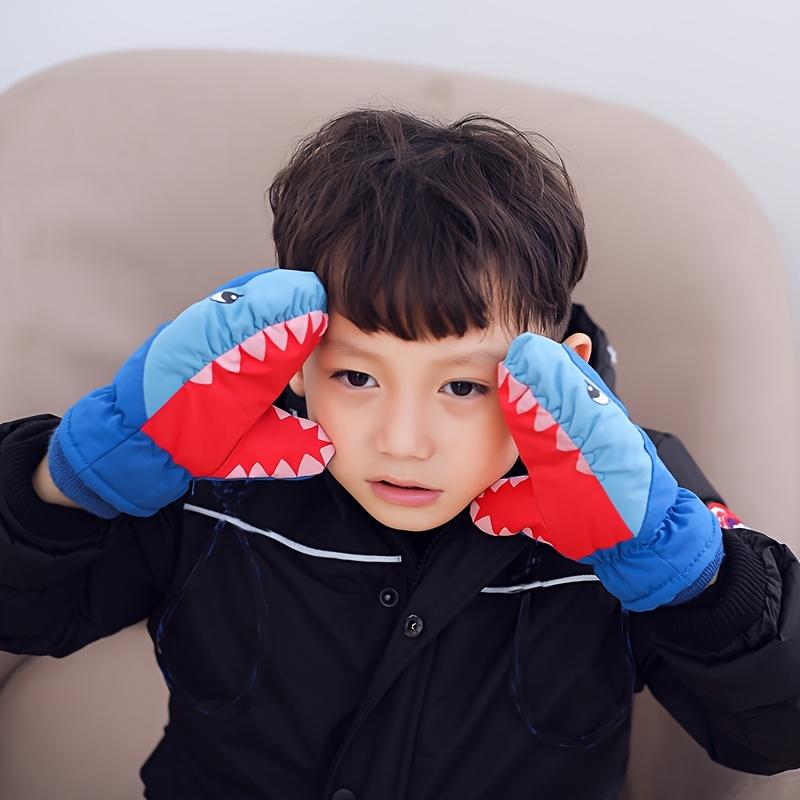 Kids Ski Gloves - Thermal High Quality Windproof Cold Weather Gloves with Shark Design, Adjustable Strap for Boys & Girls - Winter Sports, Snowboarding, Skiing - Christmas Gifts (Blue), Snowboarding Gear