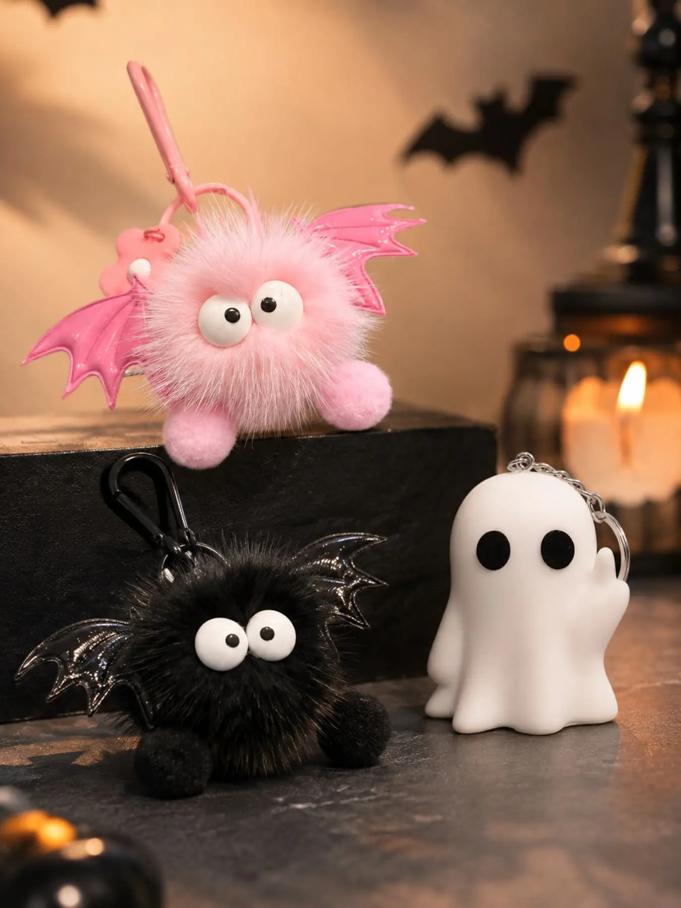Halloween Bag Charm Set Cute Plush Bat Ghost Keychain Spooky Pendant Kawaii Purse Backpack Accessories