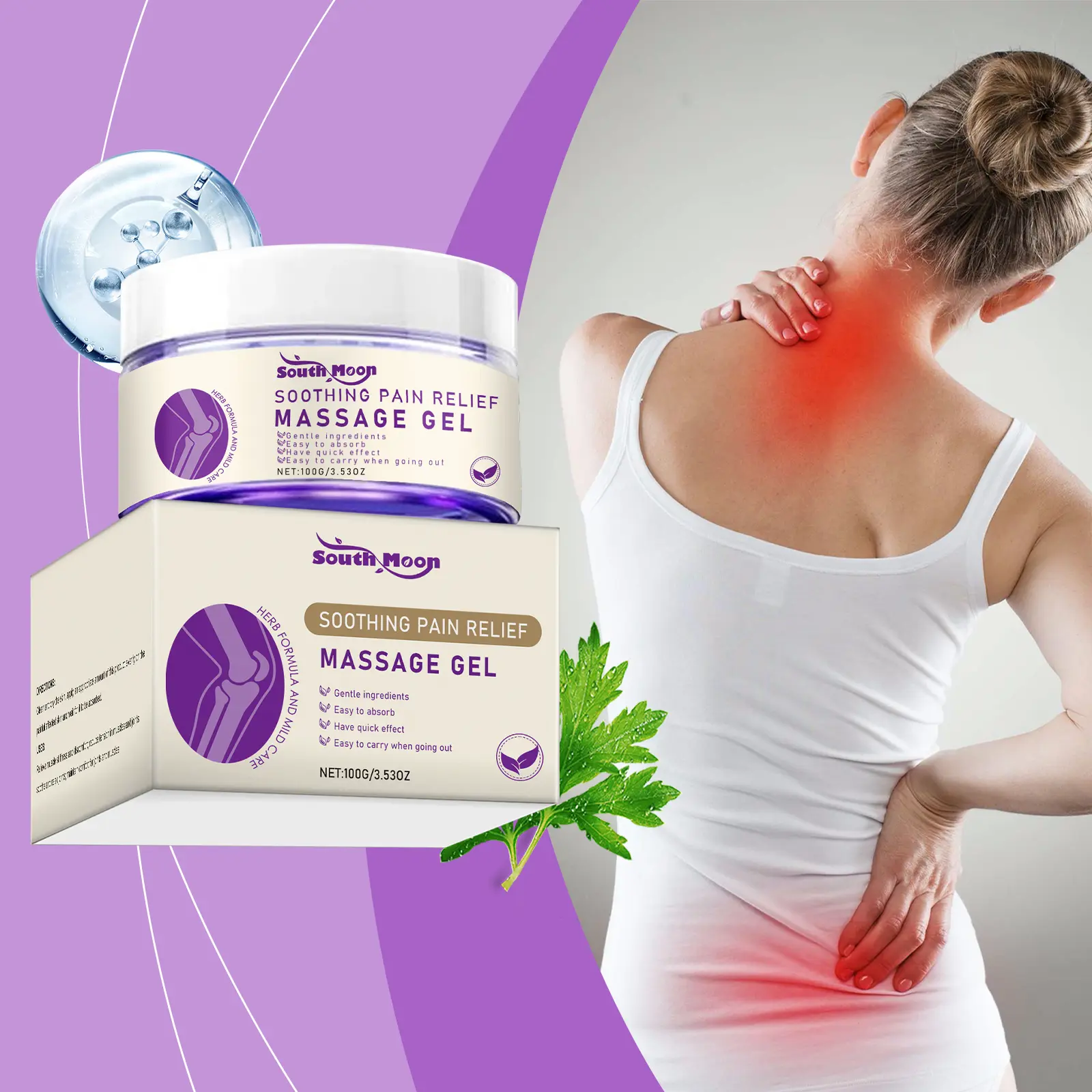 South Moon Herbal Body Massage Gel, Gentle Topical Skin Care Gel for Knee, Elbow, Shoulder & Joint Areas, Daily External Body Nurturing Gel,leaf,bee