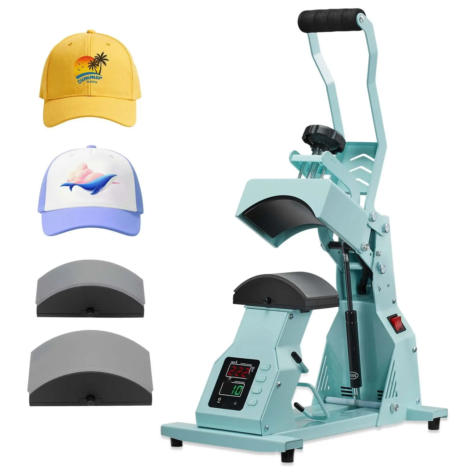 Hat Heat Press Machine For Caps With Dual Platens - Professional Cap Press And HTV Vinyl Transfer System, 2-Pcs Platens, Digital Temperature Control, Even Heat, Adjustable Pressure, Safe Operation, Green, Durable Aluminum Plate