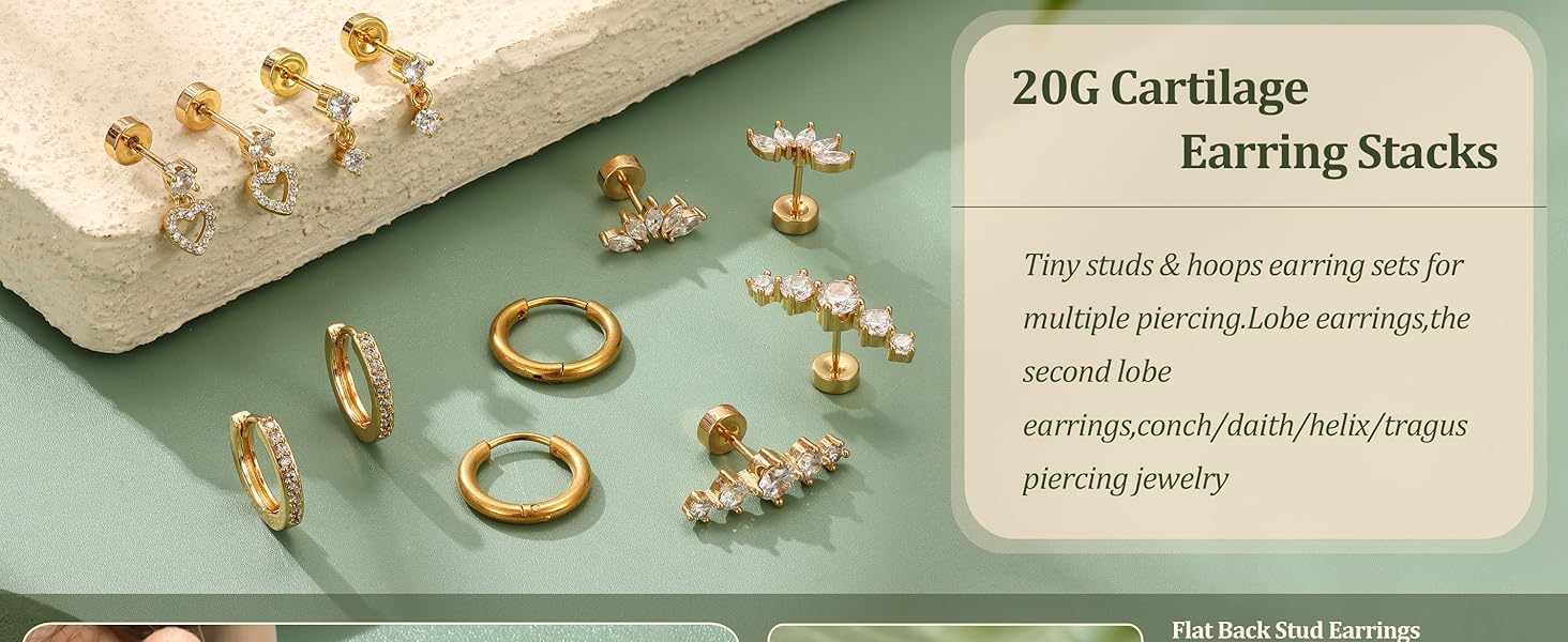 LOLIAS Hypoallergenic Flat Back Earrings for Women Cartilage Earrings Stacks-20G Surgical Stainless Steel Flatback Stud Hoop Earring Set Daith Conch Tragus Helix Piercing Jewelry LOLIAS Hypoallergenic Flat Back Earrings for Women Cartilage Earrings Stacks-20G Surgical Stainless Steel Flatback Stud Hoop Earring Set Daith Conch Tragus Helix Piercing Jewelry