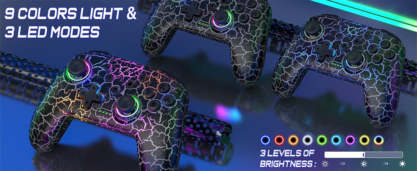 BEBONCOOL Wireless Switch Pro Controller - Switch Controllers Compatible With Nintendo Switch/Lite/OLED,Multi-Platform PC/IOS/Android, Switch Pro Controller With 9 Adjustable Light Colors,Programmable,TURBO
