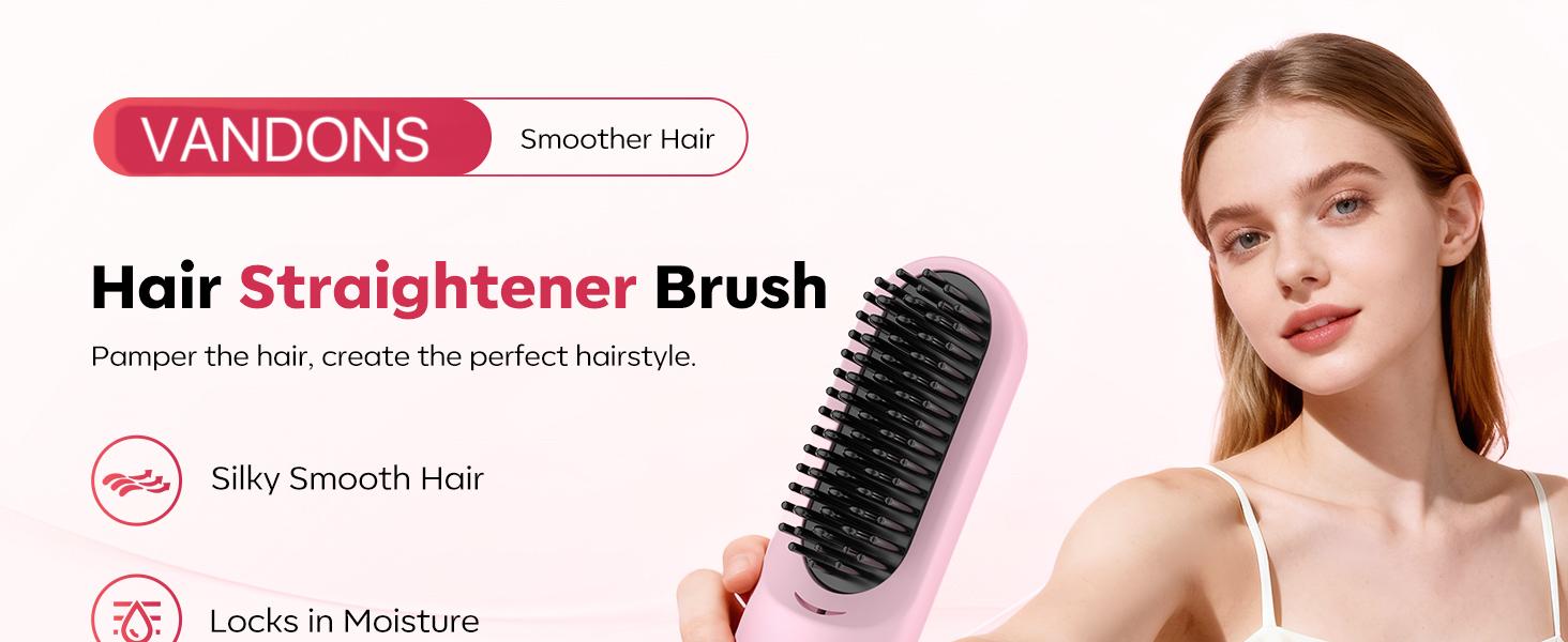 2Pcs GoBrush Pro 2025 Hair Straightener Brush for Short Hair, Portable Travel Straightener, 4 Temps Fast Heating MCH Ceramic, Smooth Frizz Styling Tool (2pcs)