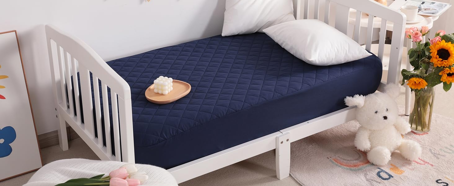 2 Pack Waterproof Crib Mattress Protector, Quilted 28"x52" Toddler Fitted Sheet - Machine Washable - Soft and Breathable Mattress Pad Cover for Crib, Nursery, Daycare, Cot, Black
