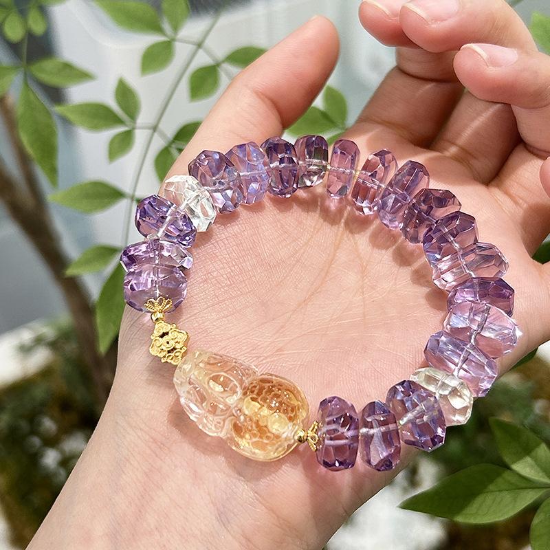 Amethyst Bracelet Women's Rich Lucky Beads Citrine Lucky Beads Crystal String Beads S925 Silver Bracelet