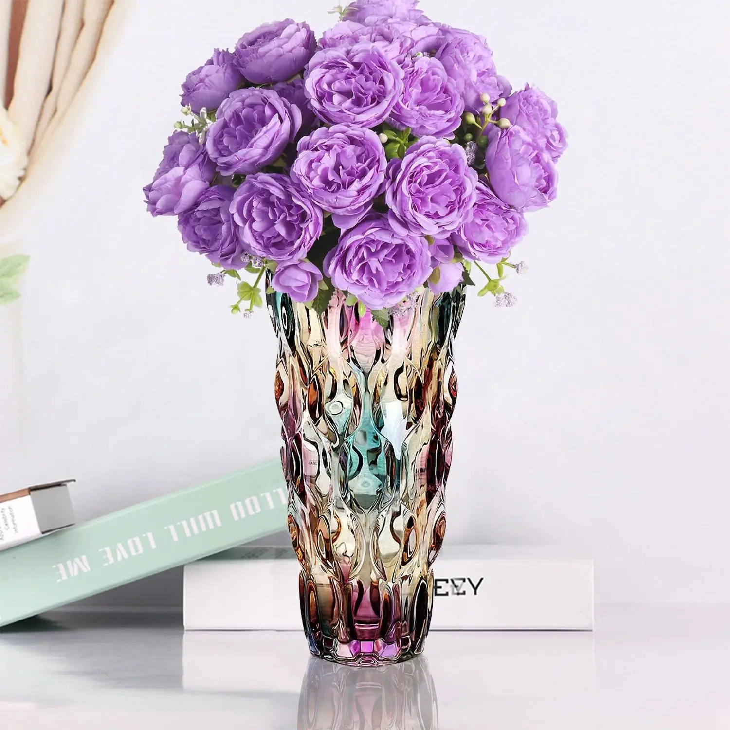 Thickened Crystal Glass Vase for Flowers, 3.4lb Heavy Duty Unbreakable Modern Large Vase, Colorful Clear Decor Vase for Table Centerpiece, Living Room Mantel Shelf Home Decor, Housewarming Christmas Wedding Gift