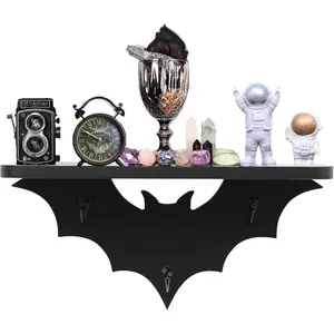 Bat Shelf Floating Shelves for Wall,15.5 inch Wall Shelf with 3 Key Hooks,Black Shelves for Living Room Bedroom Kitchen Gothroom