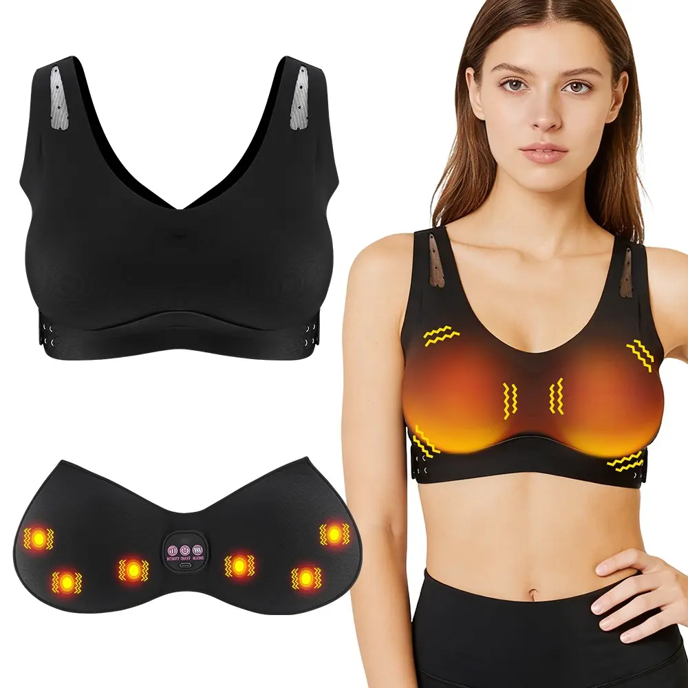 Rechargeable Back Massage Bra, Adjustable, Removable, 5 Modes, 3 Vibration Levels, 3 Heat Settings, Detachable Jacket, 1200mah Battery, 15-Min Timer