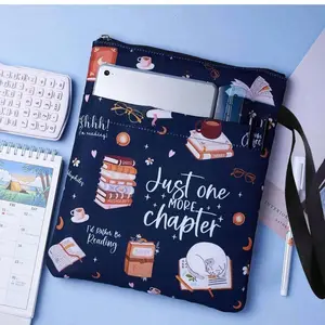 Blue Cat Print Book Cover, A5 Notebook Protector, Zipper Fabric Case, Front Pocket for Pens, Handle for Easy Carry, Fits Novels, E-Readers, Book Accessories