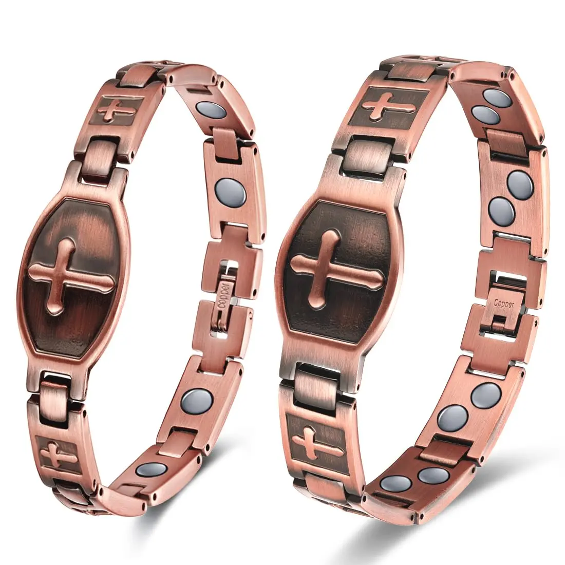 Thame Men's 2PCS 99.9% Solid Pure Copper Magnetic Cross Bracelets, Double Row Couple Chain Jewelry Bracelets & Bangles with Adjustment Tool (Gift Option)