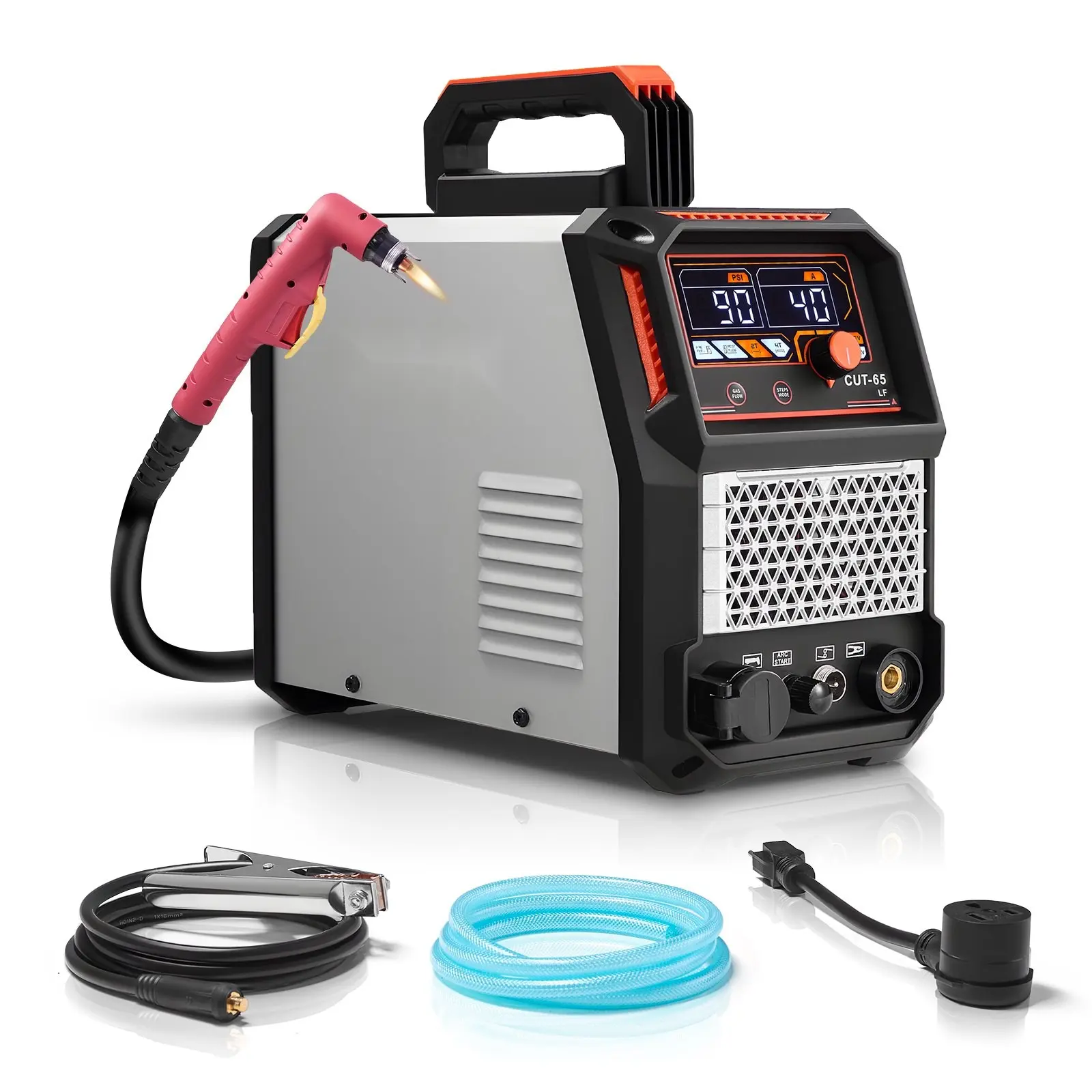 65A Non-Touch Pilot Arc Plasma Cutter, Non-High Frequency, Industrial Grade Portable Cutting Tool for Steel, Aluminum, Copper and Stainless Steel, Adjustable Airflow, Durable Nozzles, Ideal for DIY Workshop